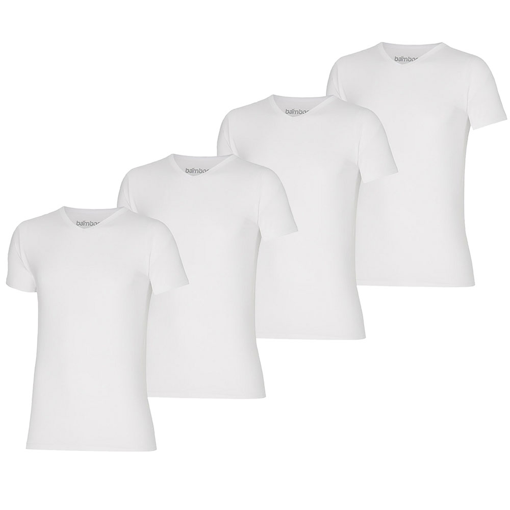 Apollo T-shirt Heren Bamboo Basic V-neck Wit 4-pack-S