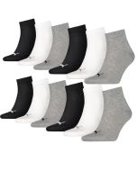 Puma Quarter Sokken Plain 12-pack Zwart / Wit / Grijs
