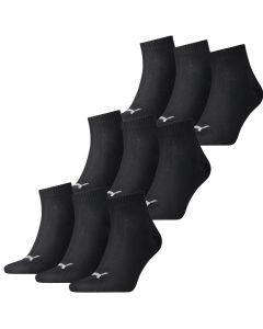 Puma Quarter Sokken Plain Zwart 9-pack