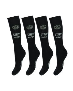 STAPP Horse Paardrijsokken Kroon Strass 4-pack Zwart / Zilver