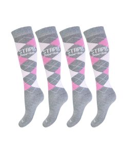 STAPP Horse Paardrijsokken Ruit 4-pack Grijs / Roze / Fuchsia