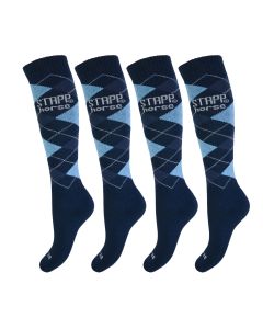 STAPP Horse Paardrijsokken Ruit 4-pack Marine / Lichtblauw / Jeans