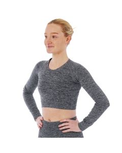 Xtreme Sportswear Crop Sporttop lange mouwen Dames Antraciet Melange op model voorkant