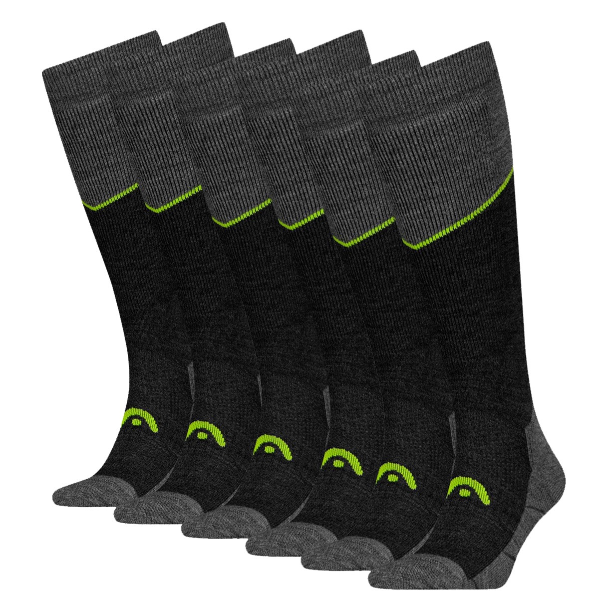 HEAD Skisokken Kneehigh 6-pack Grey Melange / Lime-35/38