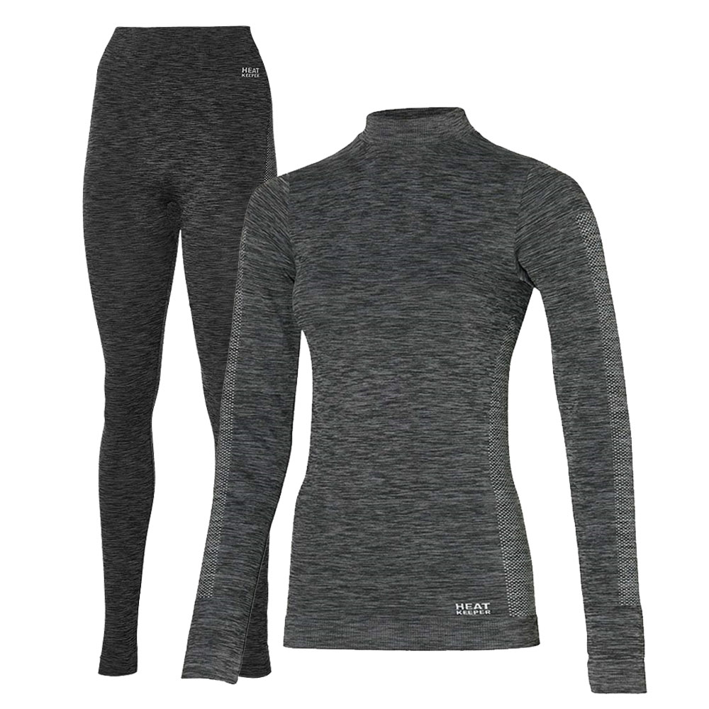 Heatkeeper Thermoset Dames Premium - Thermoshirt + Thermo Legging - Zwart Melange-M