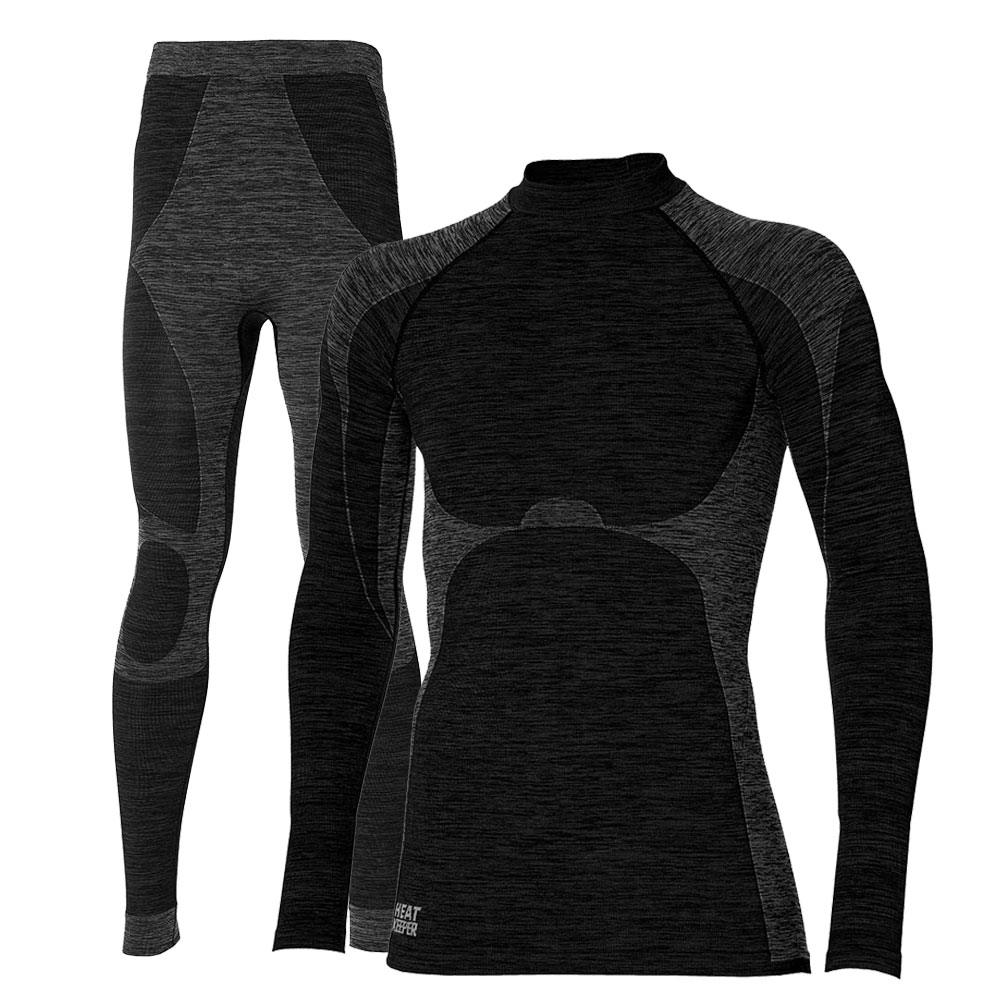 Heatkeeper Thermoset Heren Premium - Thermoshirt + Thermo Legging - Zwart Melange-L