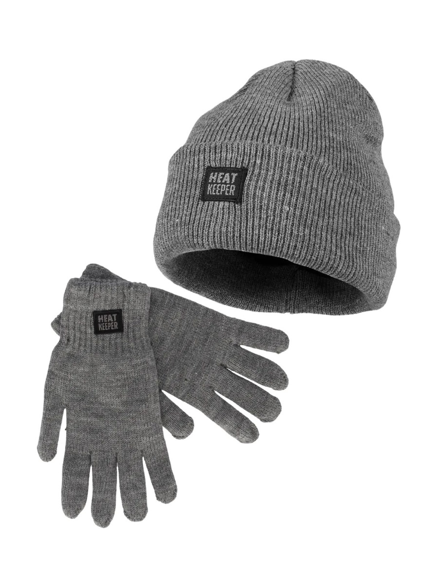 Heatkeeper Heren Winter Set - Muts + Handschoenen - Grey-S/M