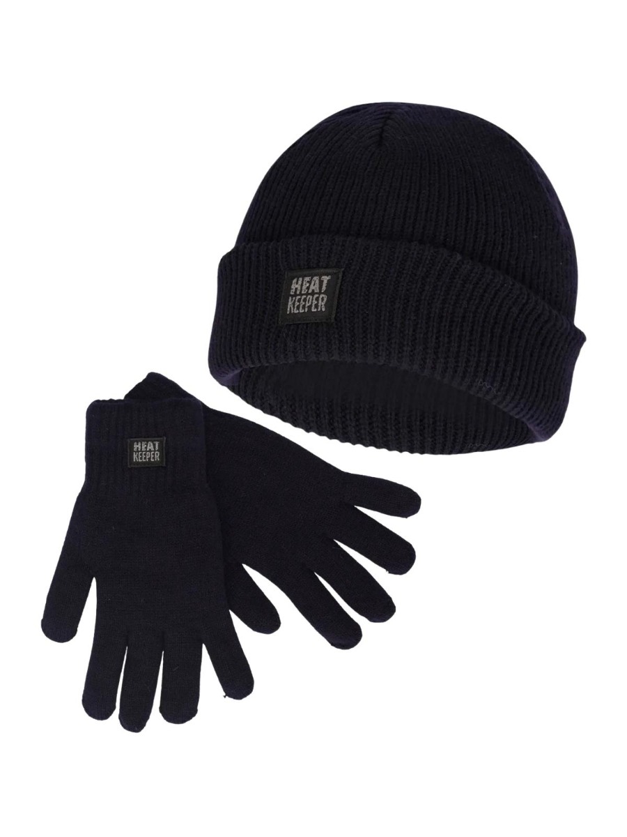 Heatkeeper Heren Winter Set - Muts + Handschoenen - Navy-L/XL