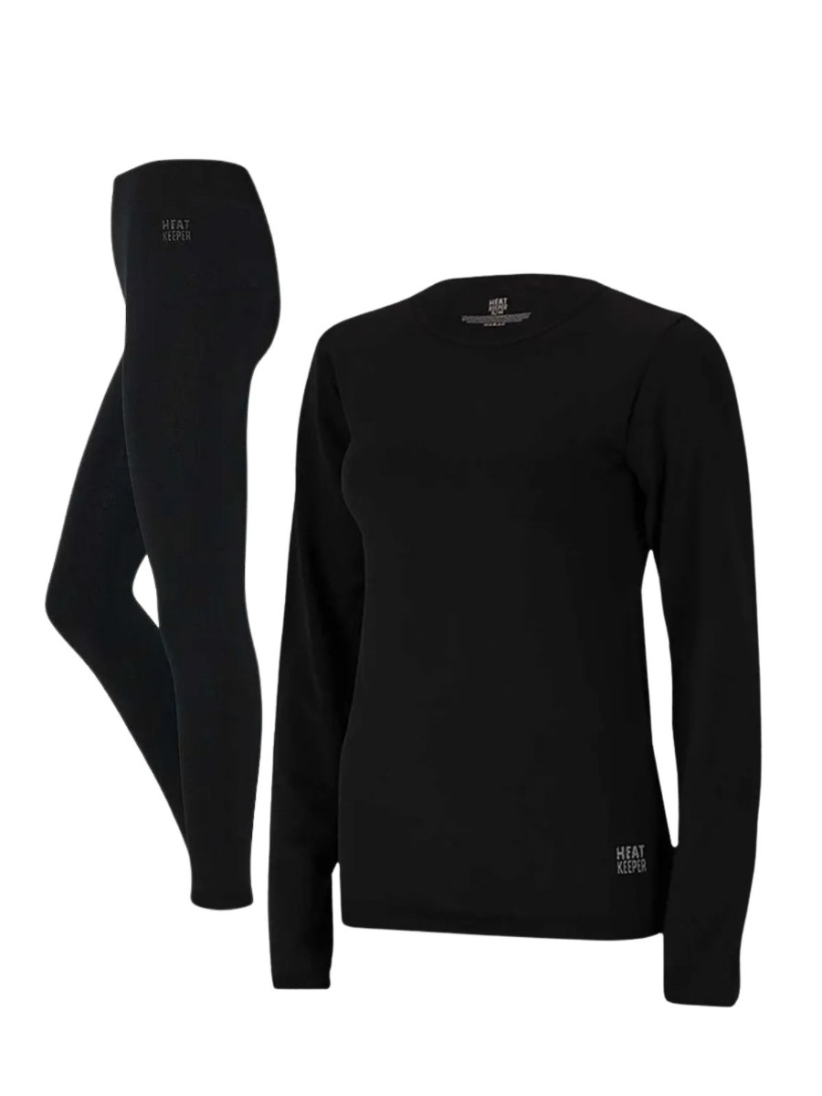 Heatkeeper Thermoset Dames Basic Naadloos - Thermoshirt + Thermo Legging - Zwart-L/XL