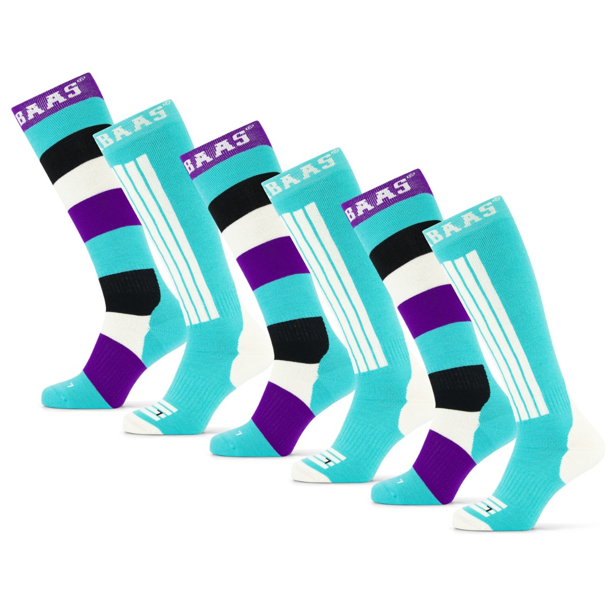 Poederbaas Skisokken 6-pack Striped Mint-35/38