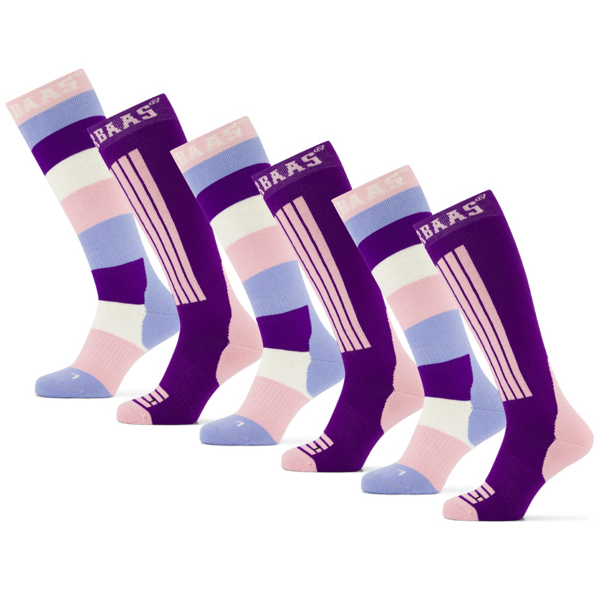 Poederbaas Skisokken 6-pack Striped Purple/Pink-35/38