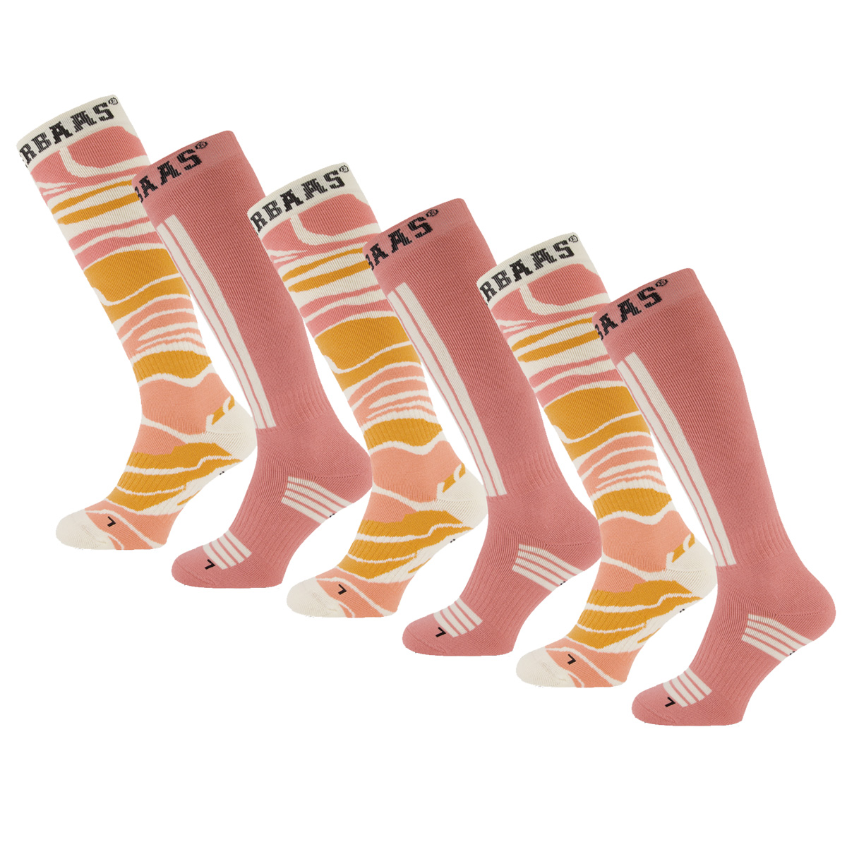 Poederbaas Skisokken 6-pack Zebra Pink-35/38