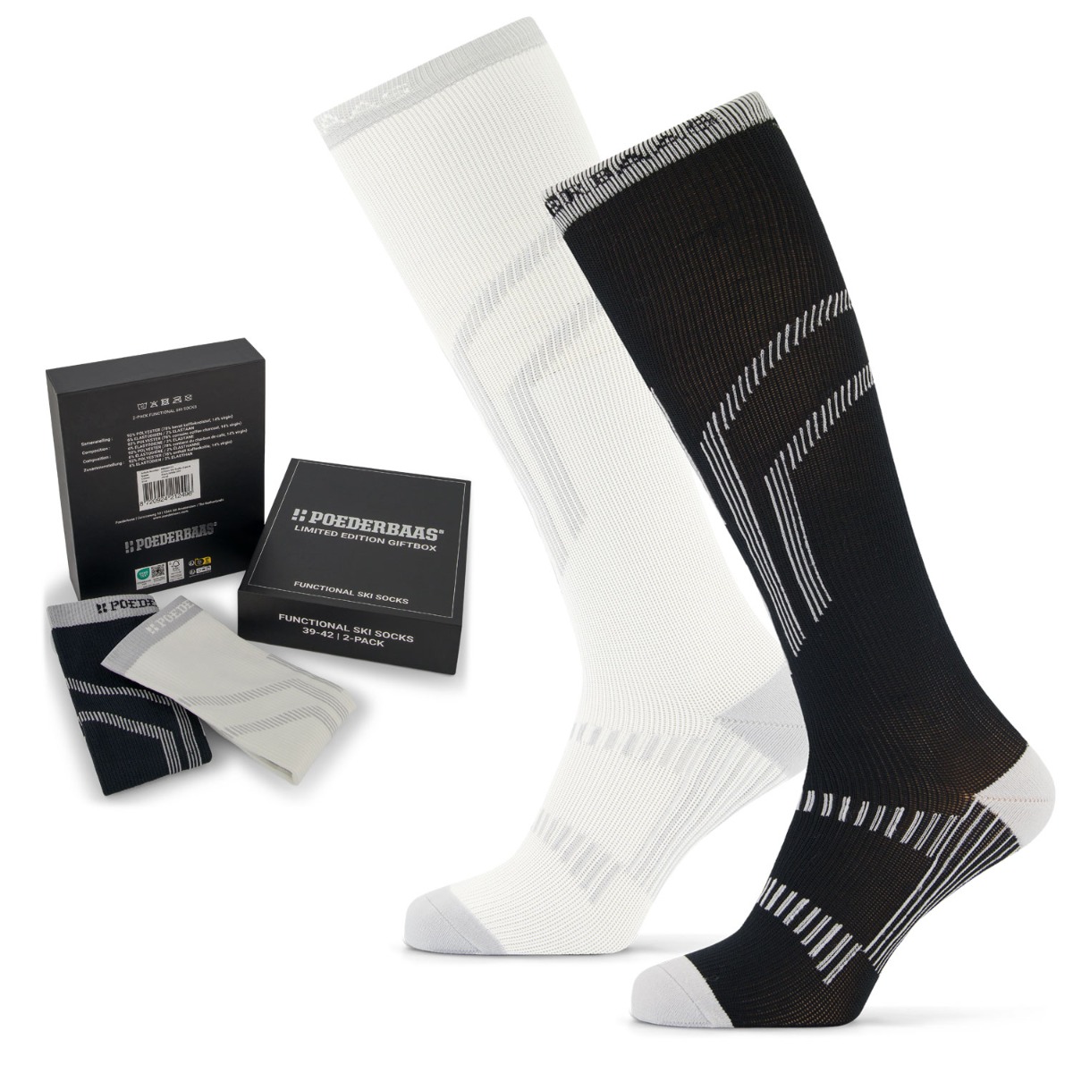 Poederbaas Skisokken Giftbox 2-pack Black/White-35/38