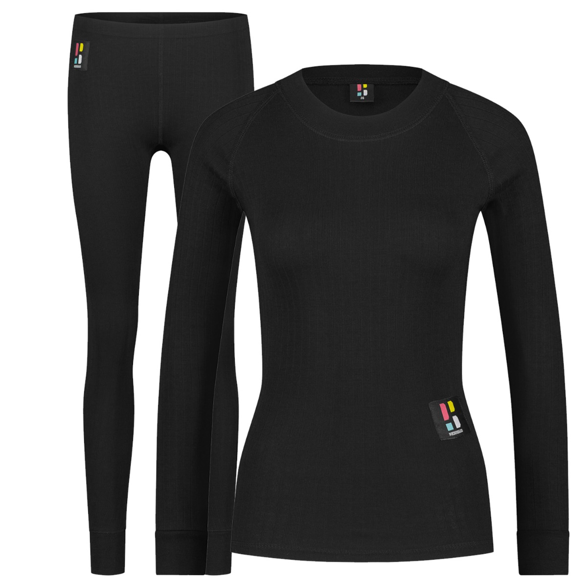 Poederbaas Thermoset Dames Pro- Thermoshirt + Thermolegging - Zwart-XL