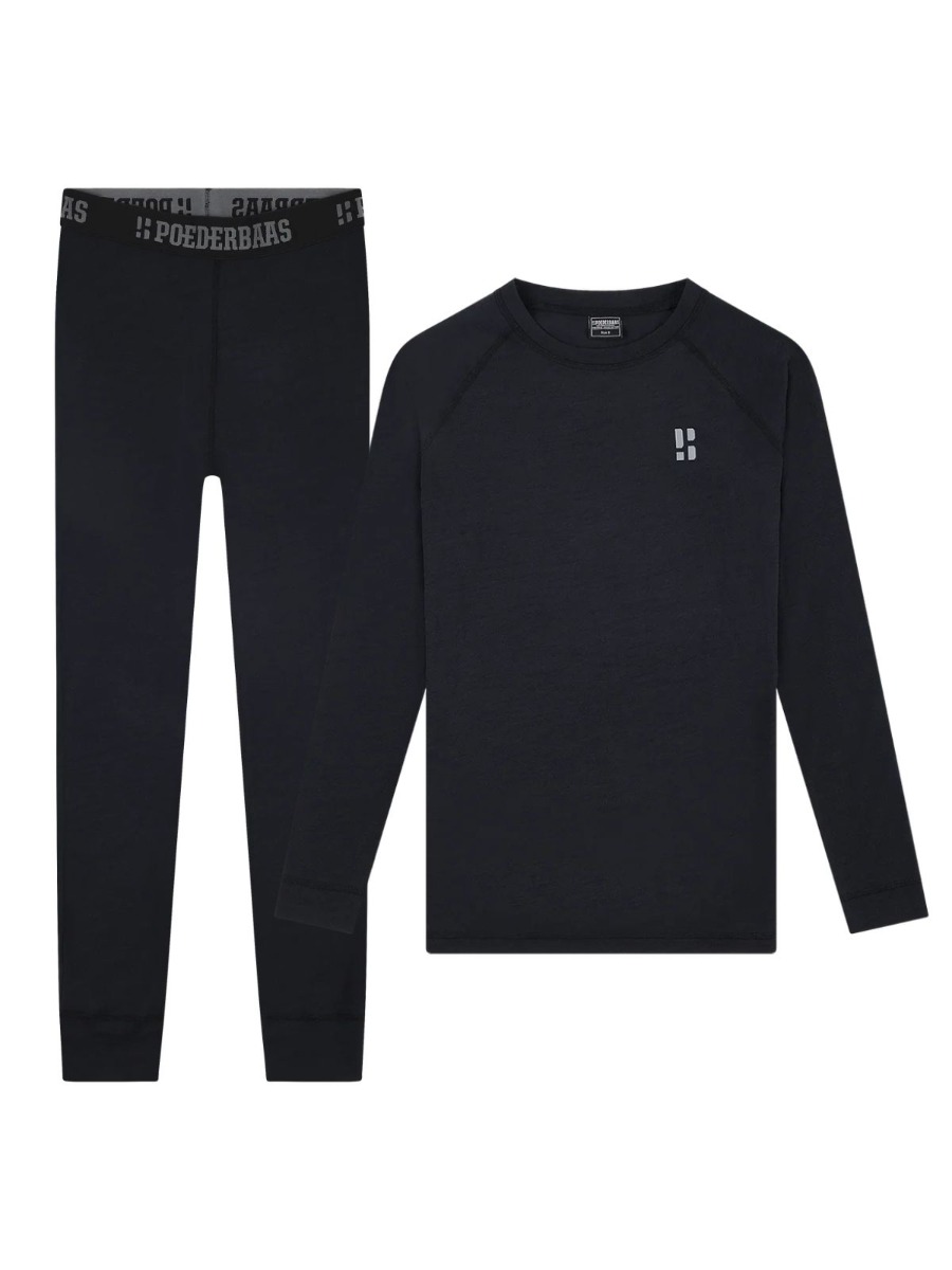 Poederbaas Thermoset Merinowol Dames - Thermoshirt + Thermolegging - Zwart-XL