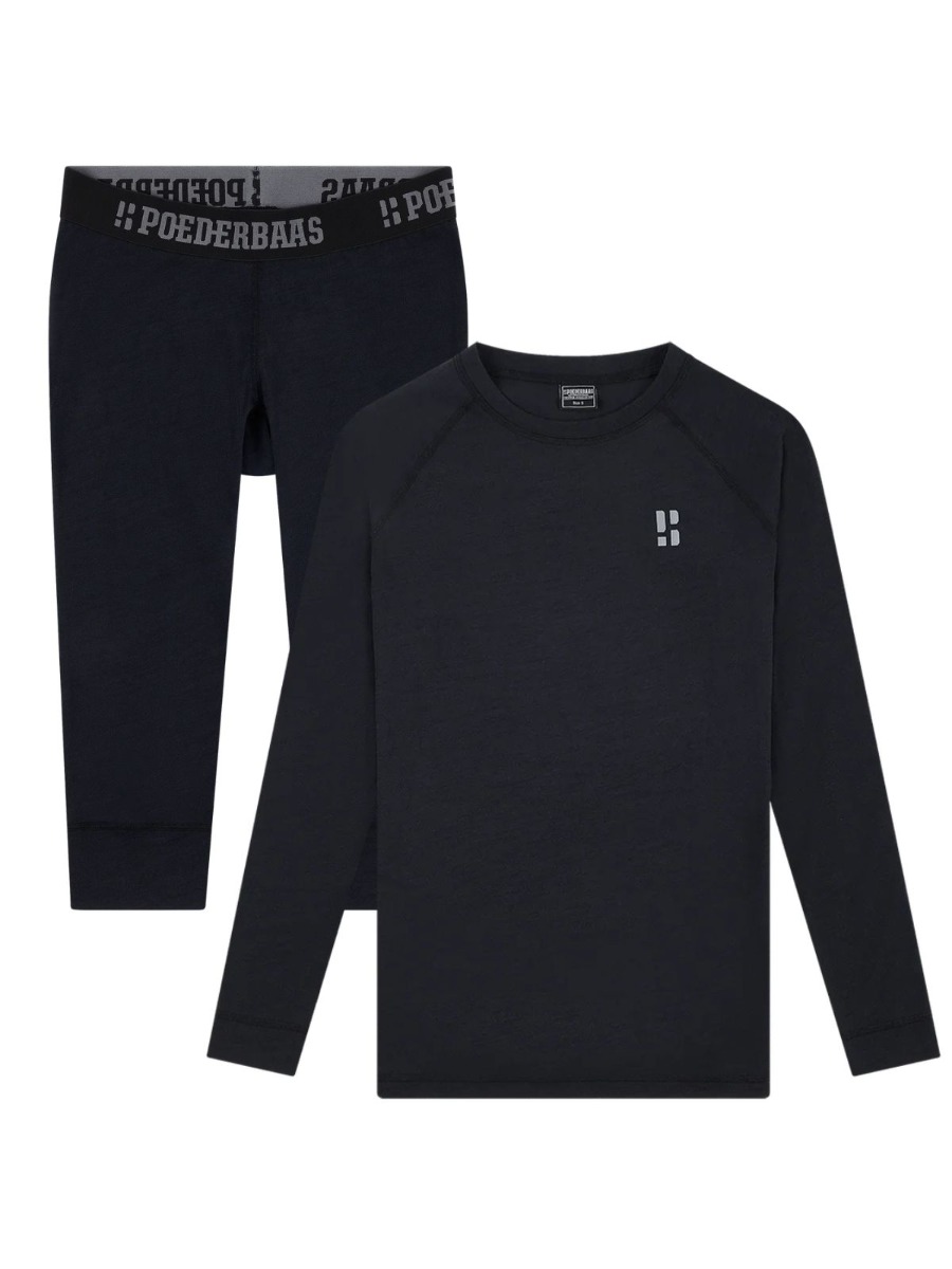 Poederbaas Thermoset Merinowol Dames - Thermoshirt + Thermolegging 3/4 - Zwart-L