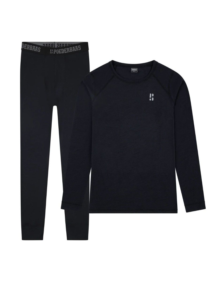 Poederbaas Thermoset Merinowol Heren - Thermoshirt + Thermolegging - Zwart-XL