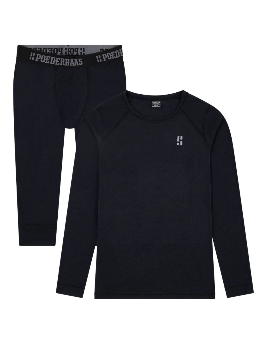 Poederbaas Thermoset Merinowol Heren - Thermoshirt + Thermolegging 3/4 - Zwart-XXL