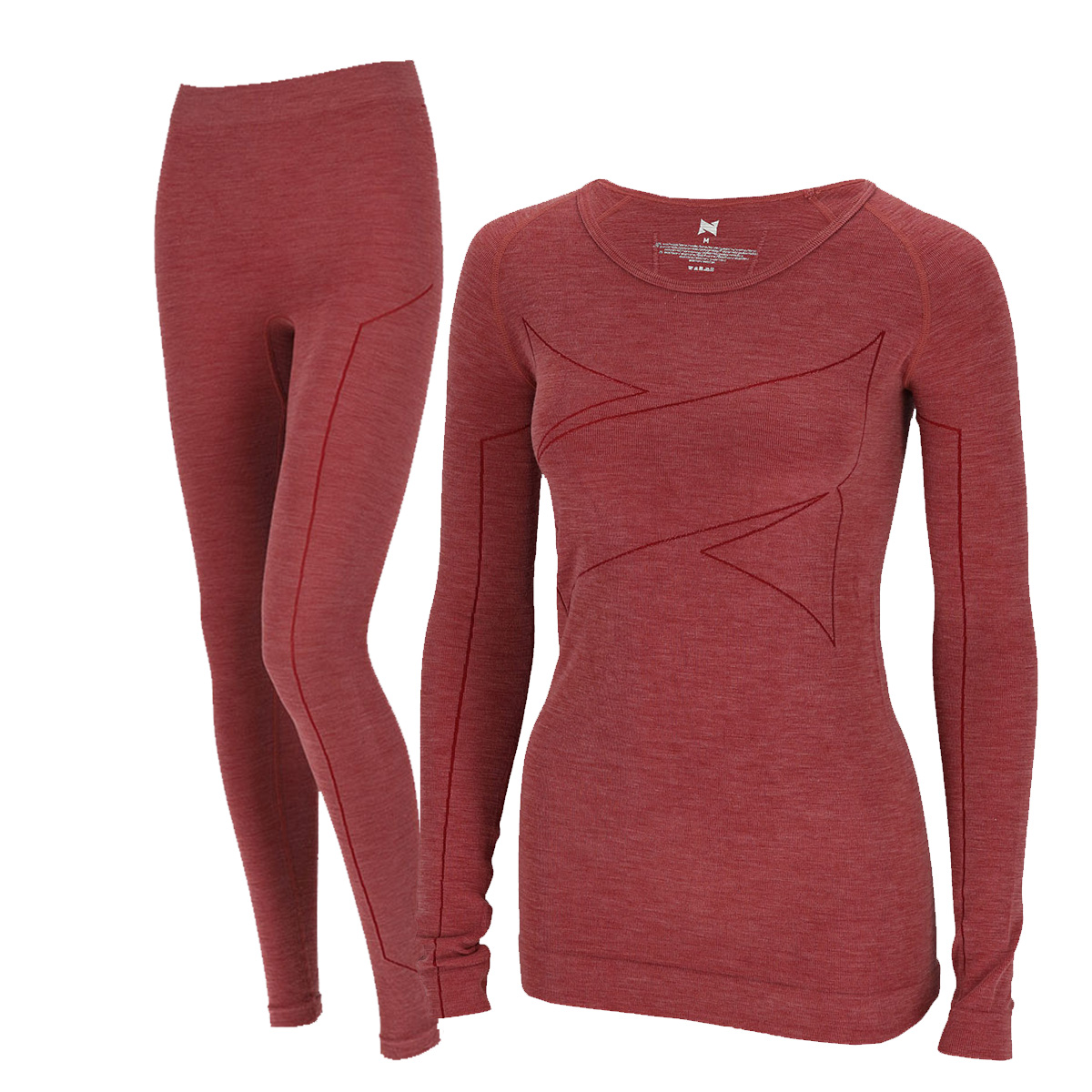 Xtreme Thermoset Dames Merino Wol - Thermoshirt + Thermolegging - Red Melange-L
