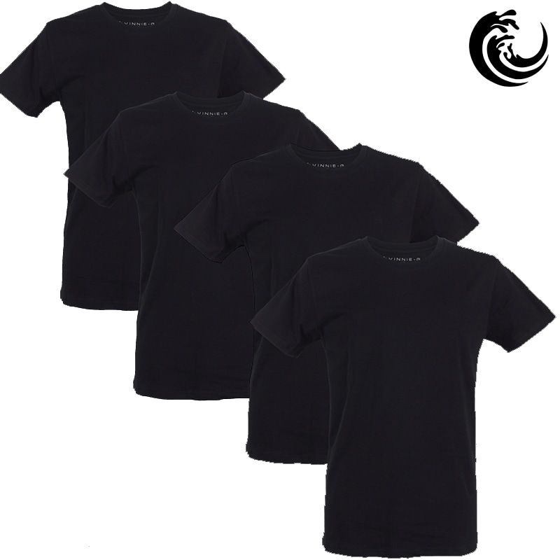 Vinnie-G Heren T-shirt Ronde hals Zwart 4-pack-XXL