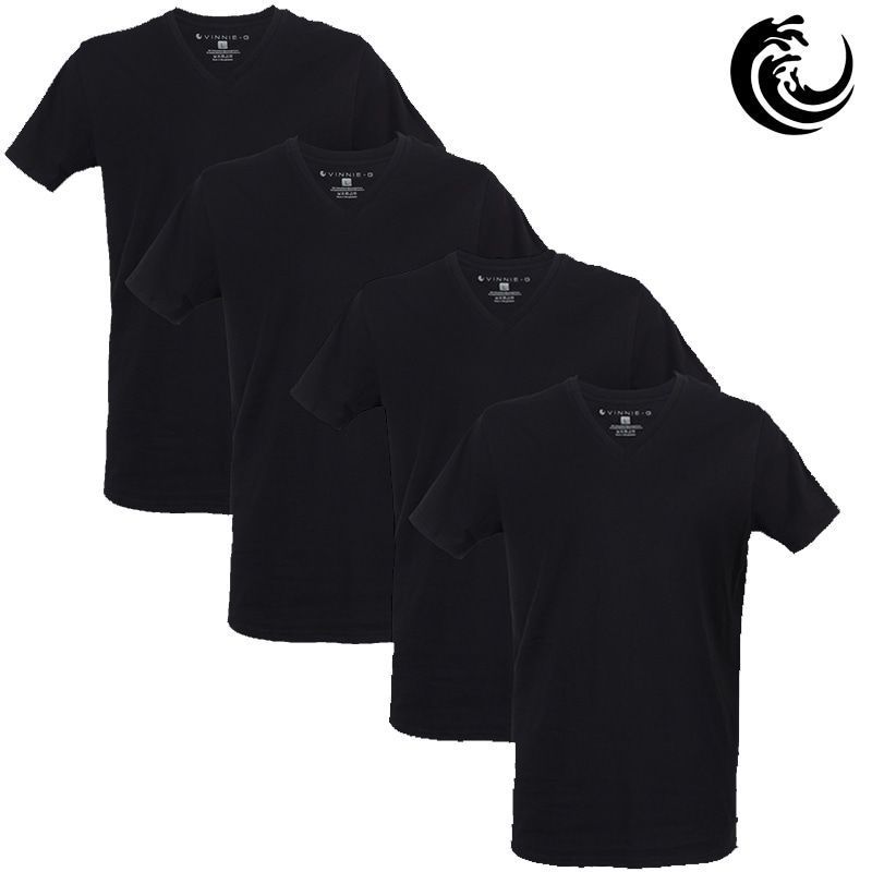 Vinnie-G Heren T-shirt V-hals Zwart 4-pack-M